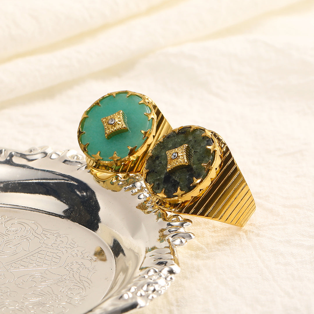 Bague ajustable ouverte en aventurine verte turquoise africaine Olivenorma