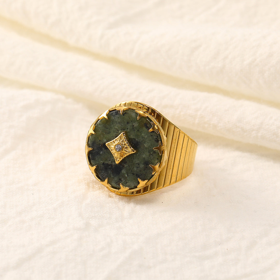 Bague ajustable ouverte en aventurine verte turquoise africaine Olivenorma