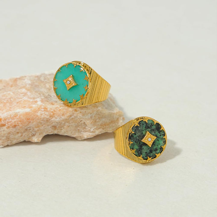 Bague ajustable ouverte en aventurine verte turquoise africaine Olivenorma