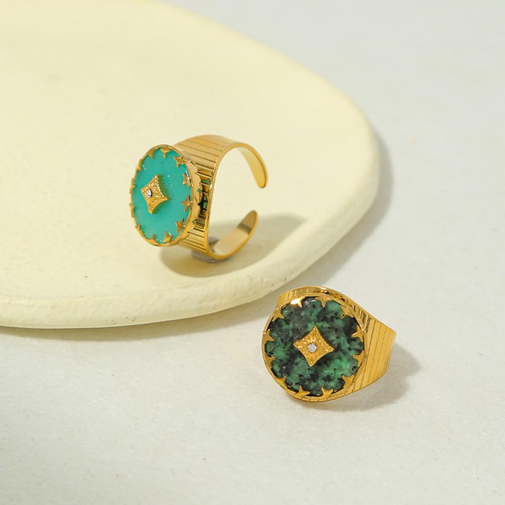 Bague ajustable ouverte en aventurine verte turquoise africaine Olivenorma