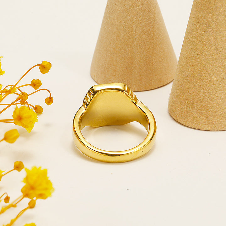 Bague en acier titane obsidienne carrée à rayures rétro Olivenorma