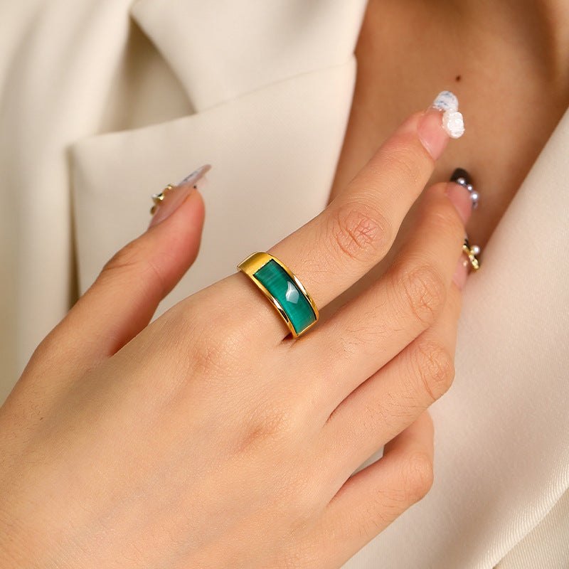 Bague en pierre oeil de chat Olivenorma