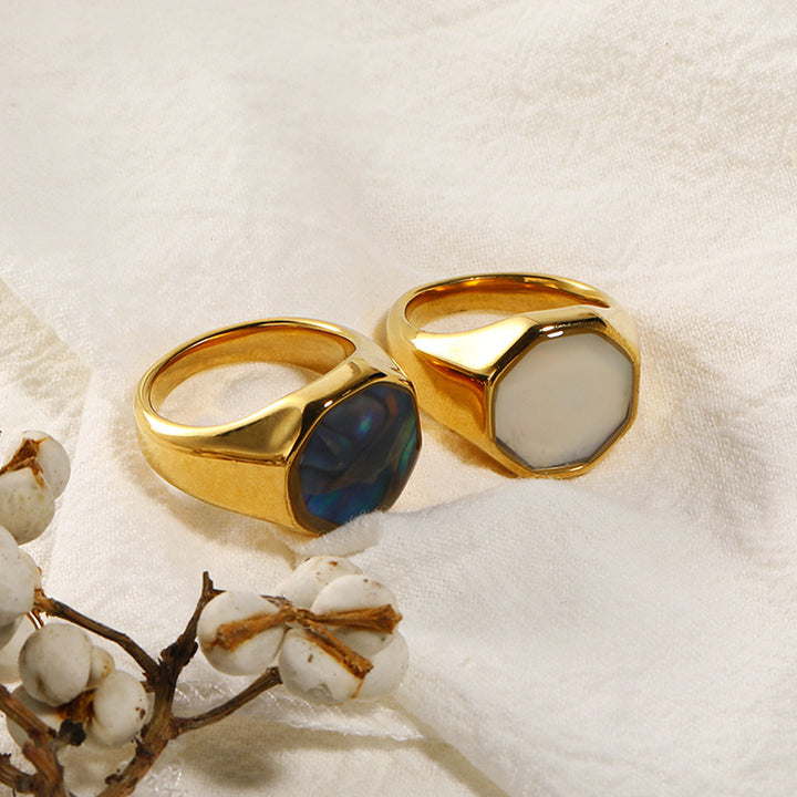 Bague en nacre et coquille d'ormeau géométrique Olivenorma