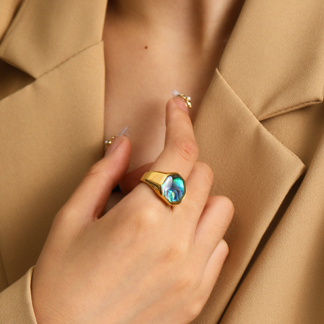 Bague en nacre et coquille d'ormeau géométrique Olivenorma