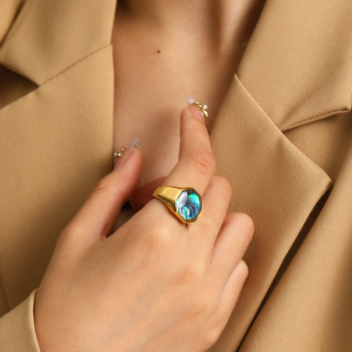 Bague en nacre et coquille d'ormeau géométrique Olivenorma