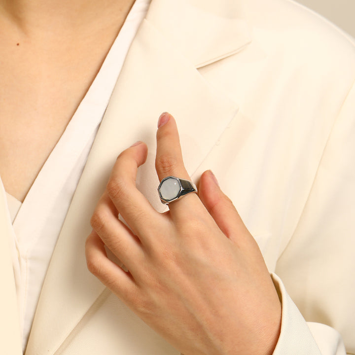 Bague en nacre et coquille d'ormeau géométrique Olivenorma