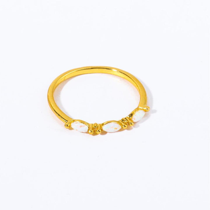 Bague fine en cuivre plaqué or avec zircon blanc et opalite Olivenorma