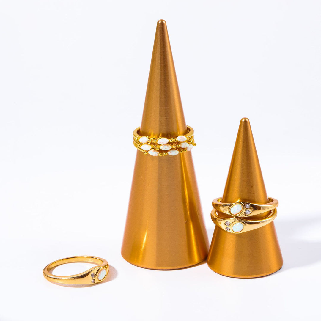 Bague fine en cuivre plaqué or avec zircon blanc et opalite Olivenorma