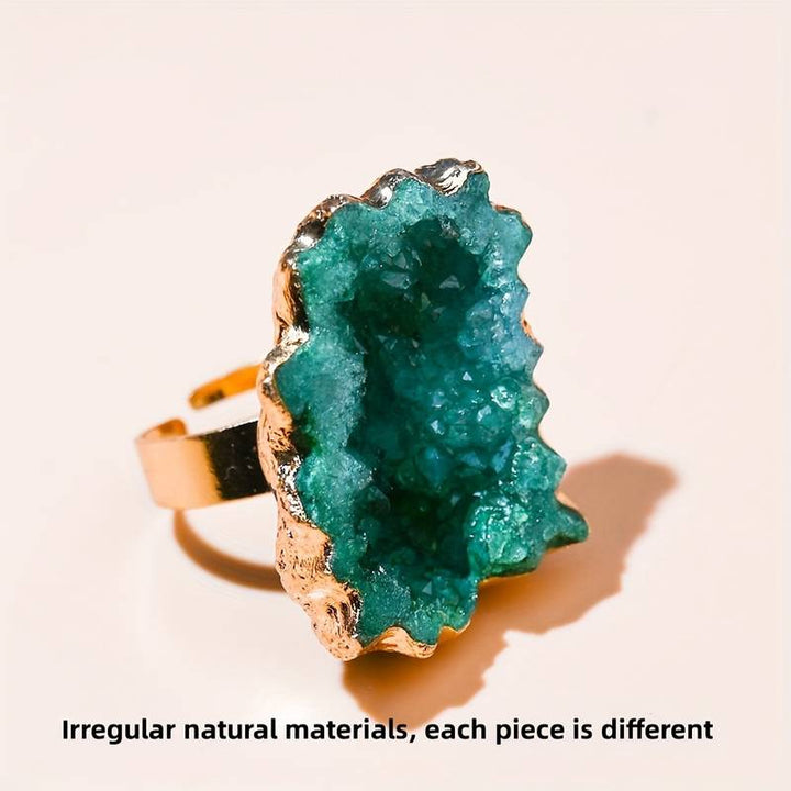 Bague en cristal irrégulier naturel en forme de fleur de soleil tranchée Olivenorma