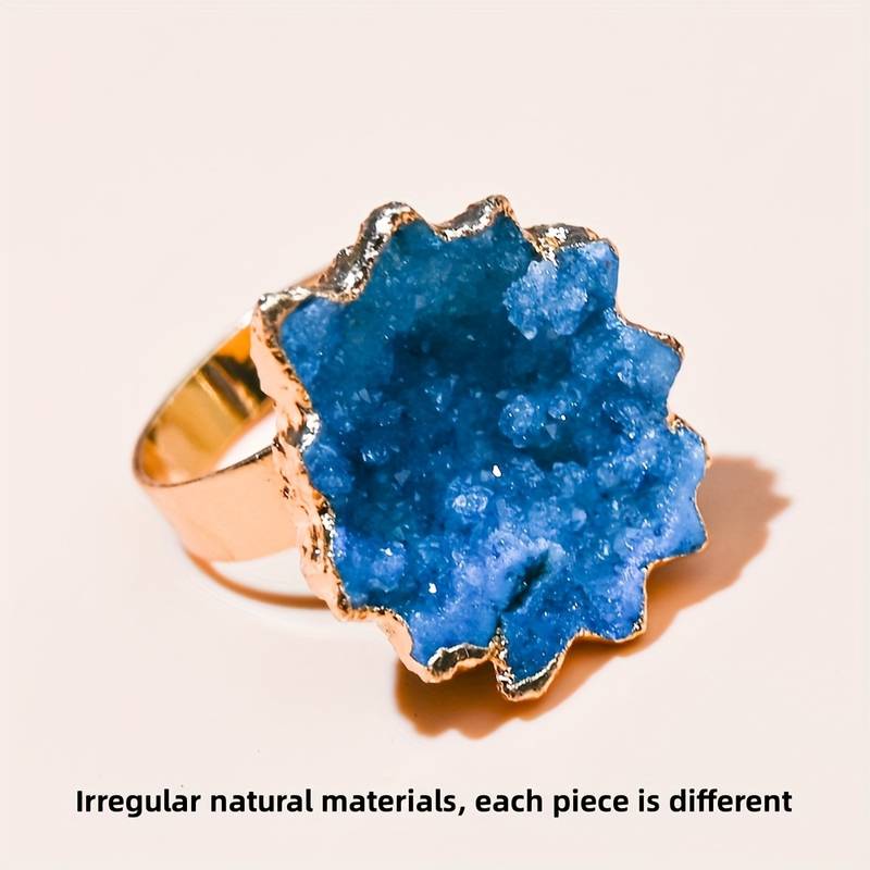 Bague en cristal irrégulier naturel en forme de fleur de soleil tranchée Olivenorma