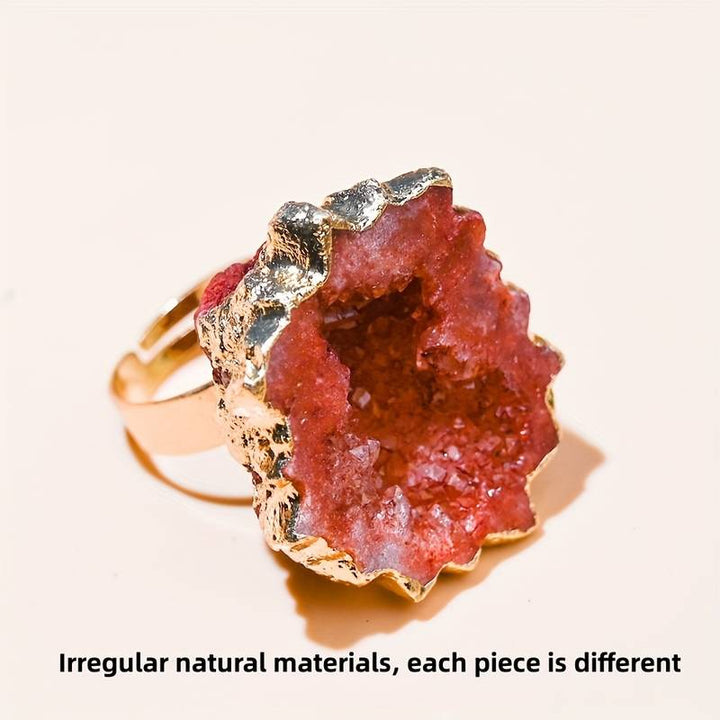 Bague en cristal irrégulier naturel en forme de fleur de soleil tranchée Olivenorma