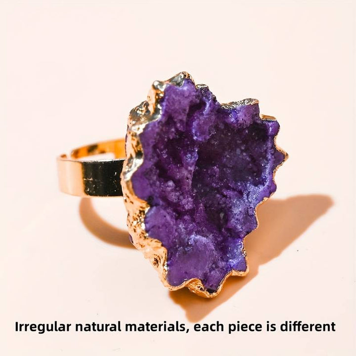 Bague en cristal irrégulier naturel en forme de fleur de soleil tranchée Olivenorma