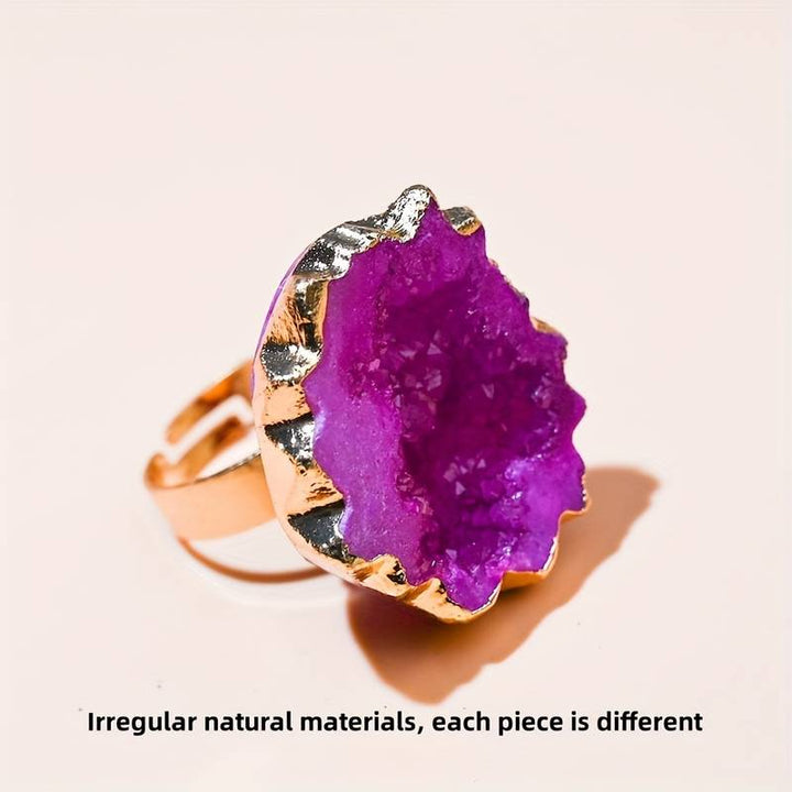 Bague en cristal irrégulier naturel en forme de fleur de soleil tranchée Olivenorma