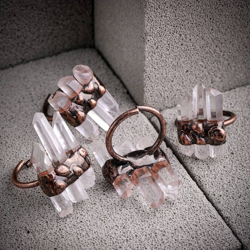 Bague ajustable Olivenorma Natural Three Clear Quartz