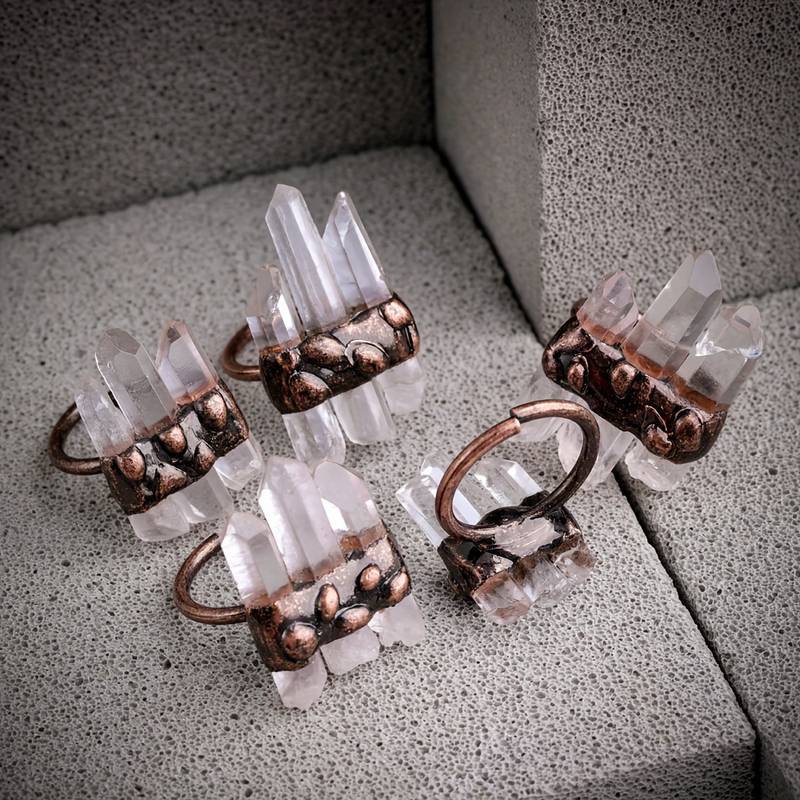 Bague ajustable Olivenorma Natural Three Clear Quartz