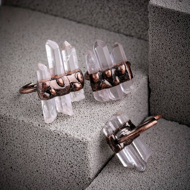 Bague ajustable Olivenorma Natural Three Clear Quartz