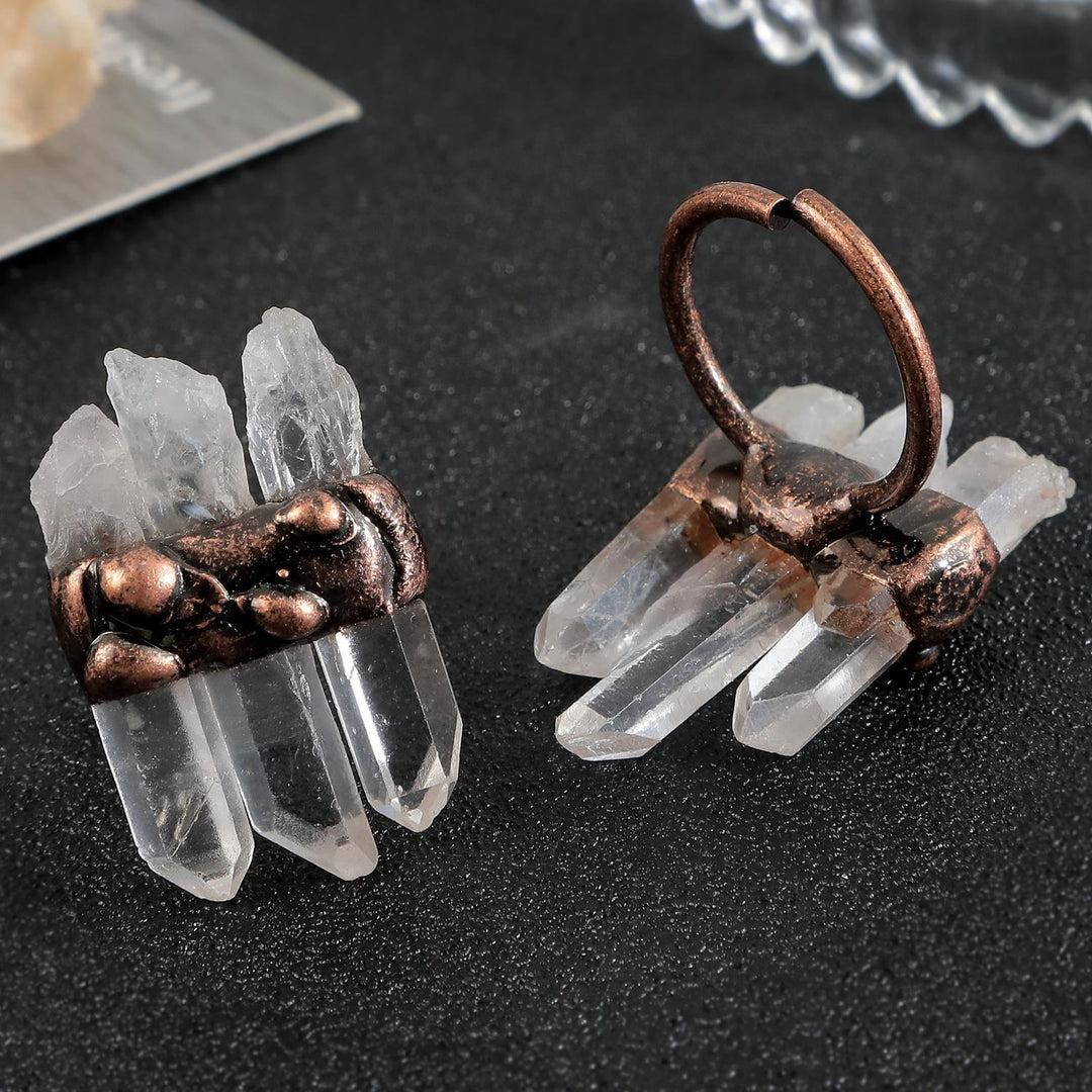 Bague ajustable Olivenorma Natural Three Clear Quartz