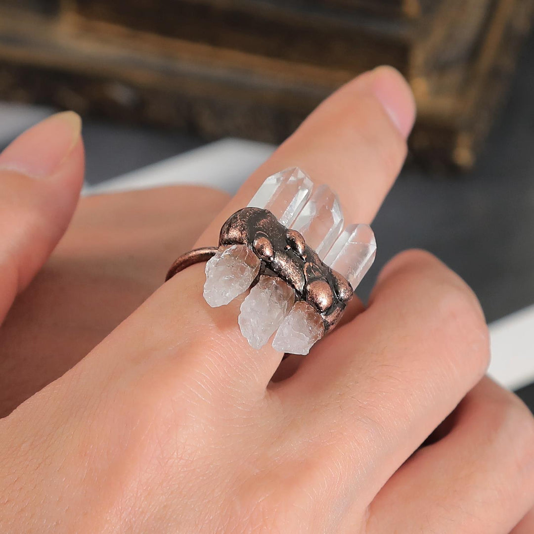 Bague ajustable Olivenorma Natural Three Clear Quartz