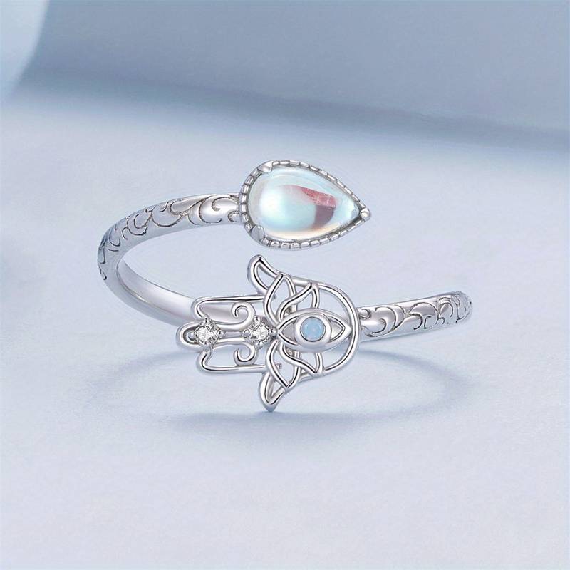 Bague Olivenorma avec symbole Hamsa en pierre de lune S925