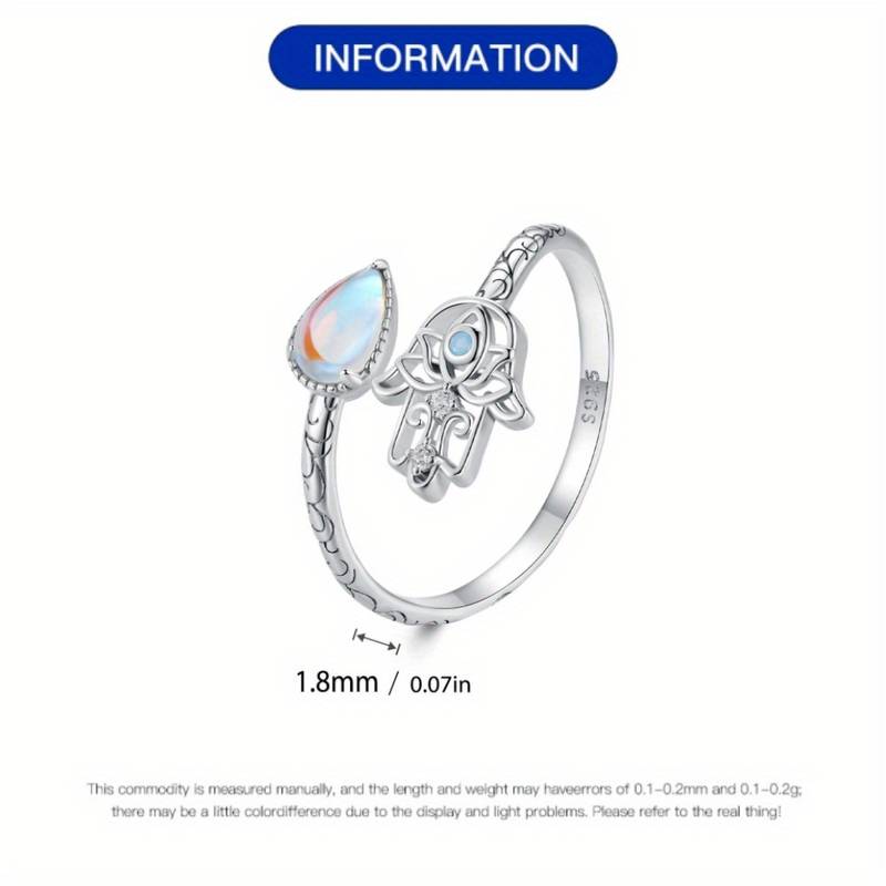 Bague Olivenorma avec symbole Hamsa en pierre de lune S925