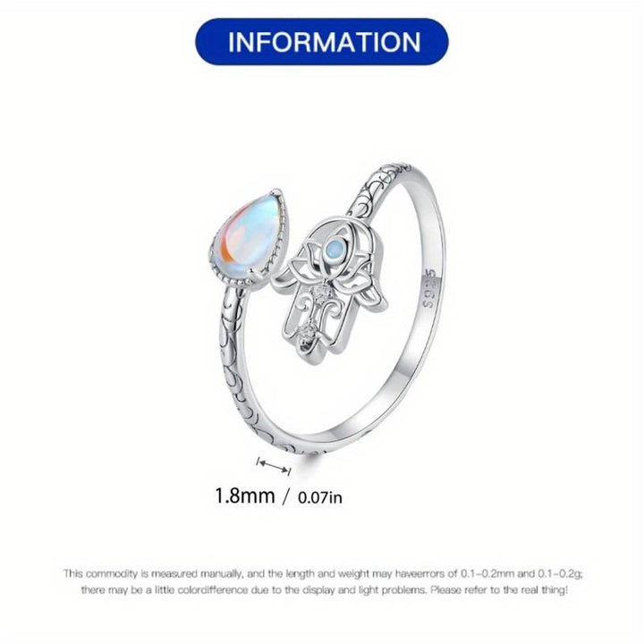 Bague Olivenorma avec symbole Hamsa en pierre de lune S925