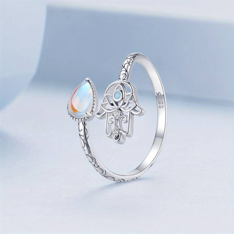 Bague Olivenorma avec symbole Hamsa en pierre de lune S925