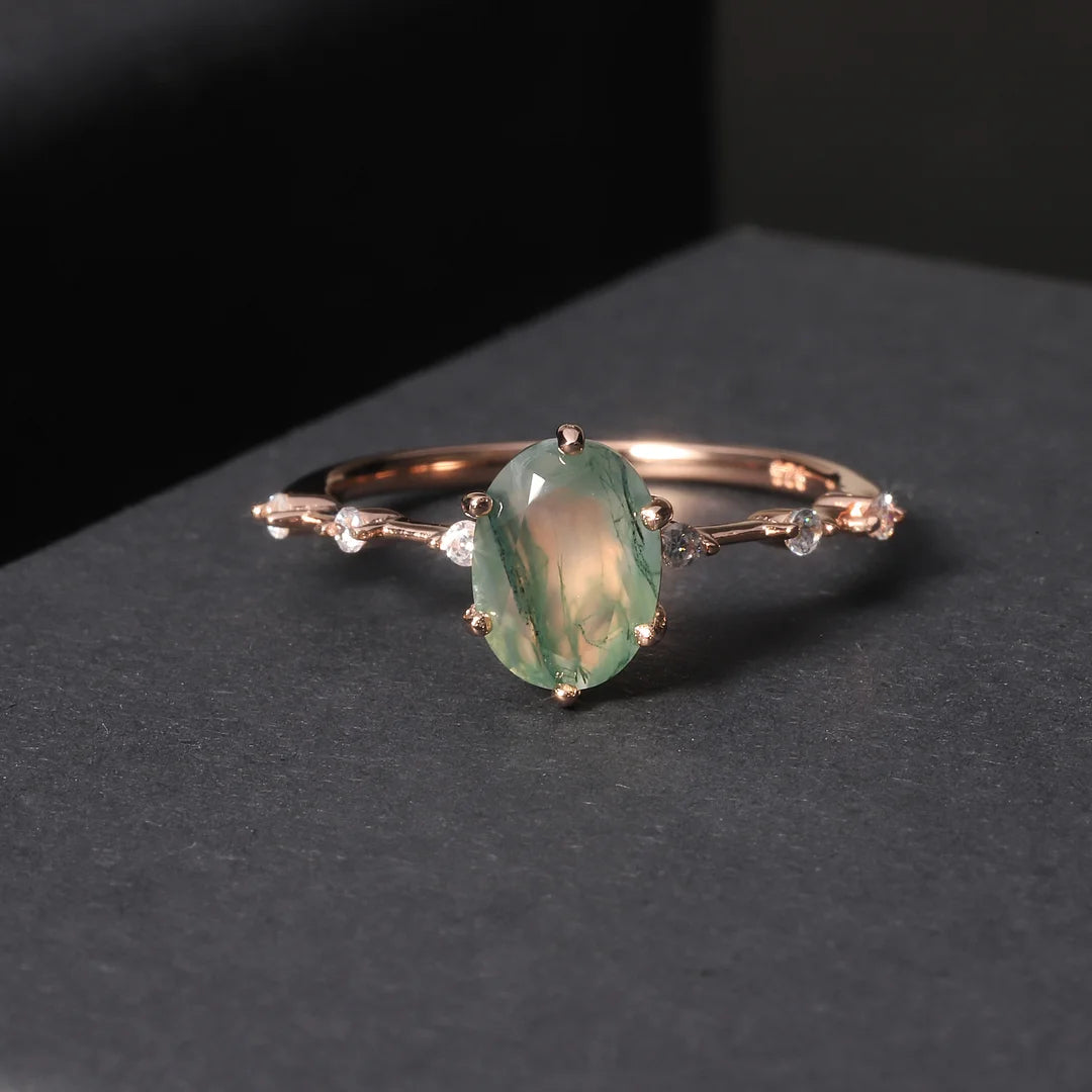 Bague Olivenorma en argent plaqué ou 18 carats avec mousse d'agate