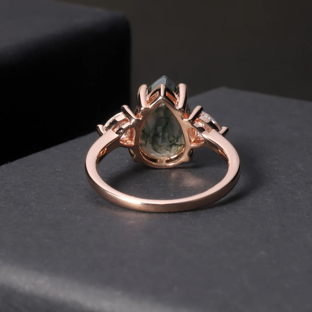 Bague de fiançailles en forme de goutte d'eau en agate mousse Olivenorma