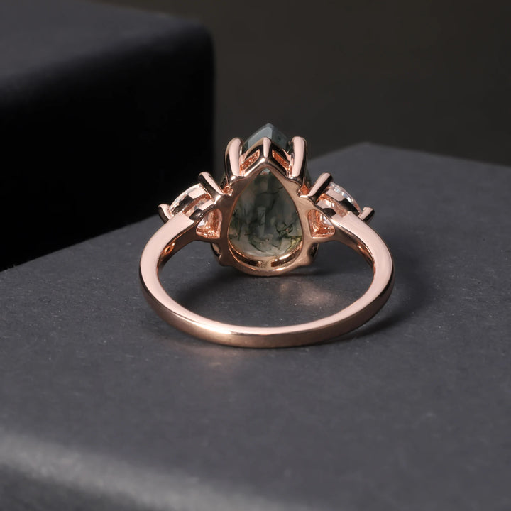 Bague de fiançailles en forme de goutte d'eau en agate mousse Olivenorma