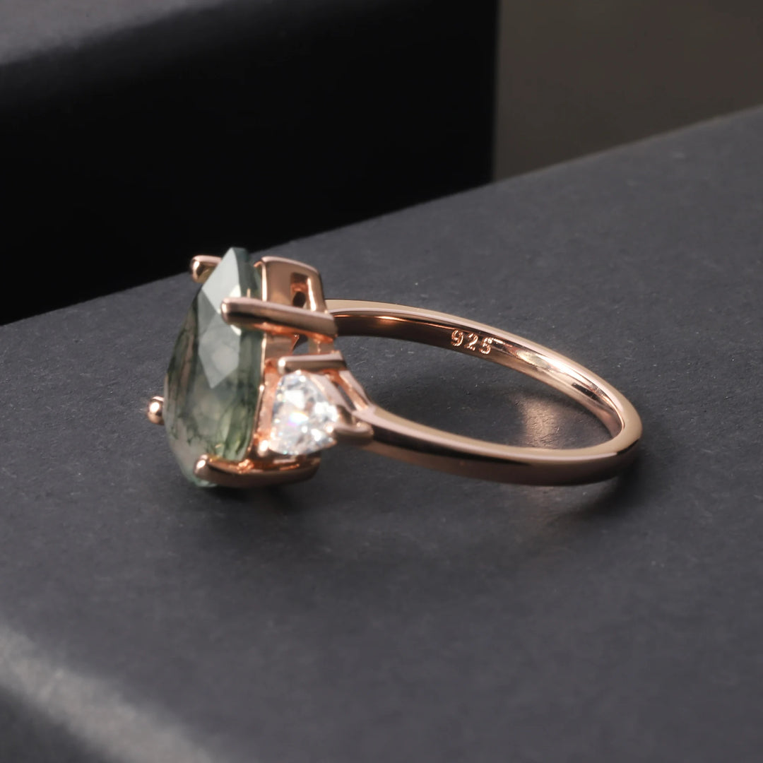 Bague de fiançailles en forme de goutte d'eau en agate mousse Olivenorma