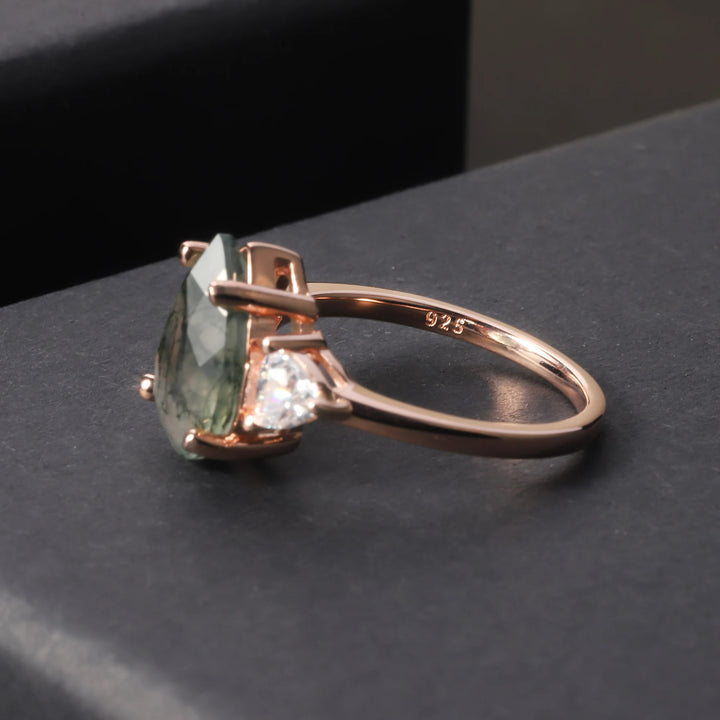 Bague de fiançailles en forme de goutte d'eau en agate mousse Olivenorma