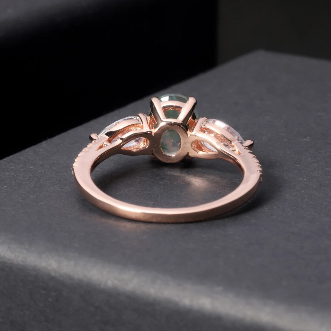 Bague bilatérale en zircon blanc et agate mousse Olivenorma