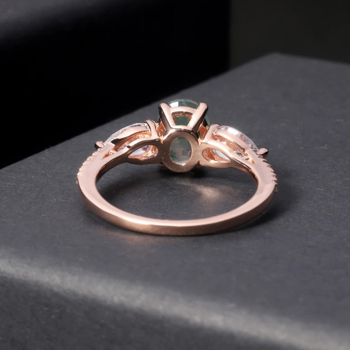 Bague bilatérale en zircon blanc et agate mousse Olivenorma