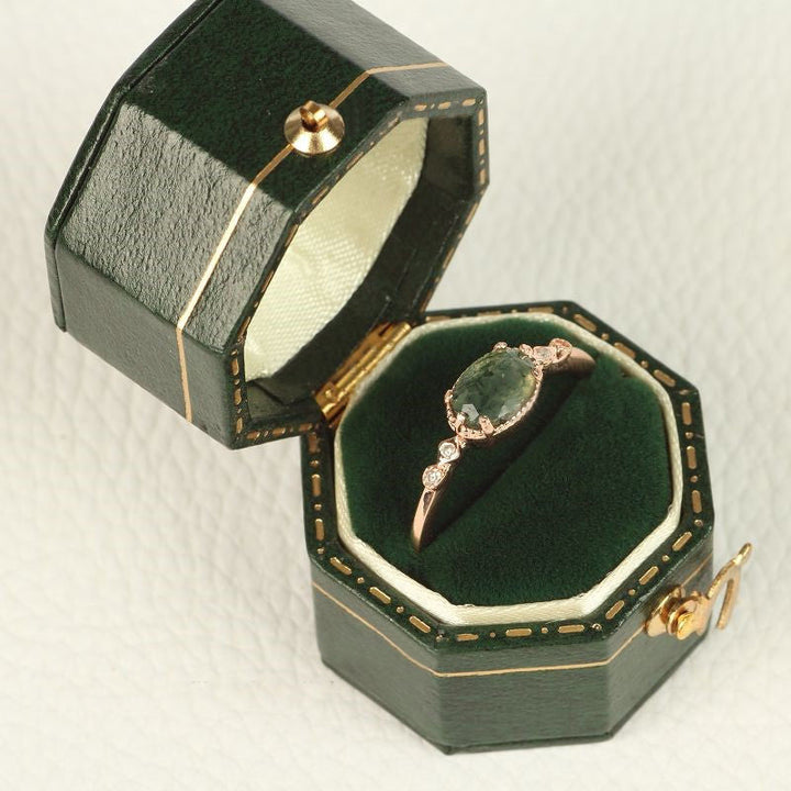 Bague en agate mousse ovale dorée pour femme Olivenorma