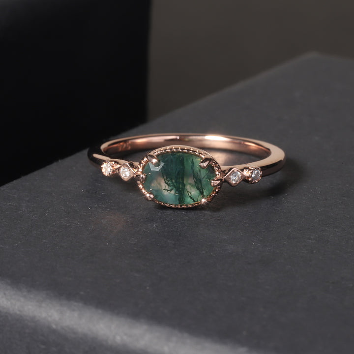 Bague en agate mousse ovale dorée pour femme Olivenorma