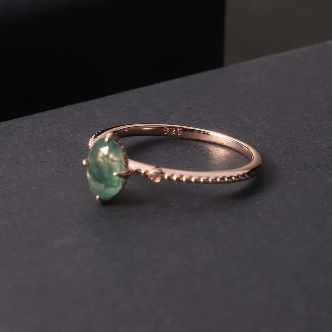 Bague de fiançailles en argent sterling 925 avec agate mousse Olivenorma