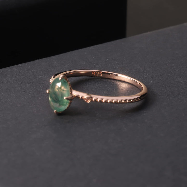 Bague de fiançailles en argent sterling 925 avec agate mousse Olivenorma