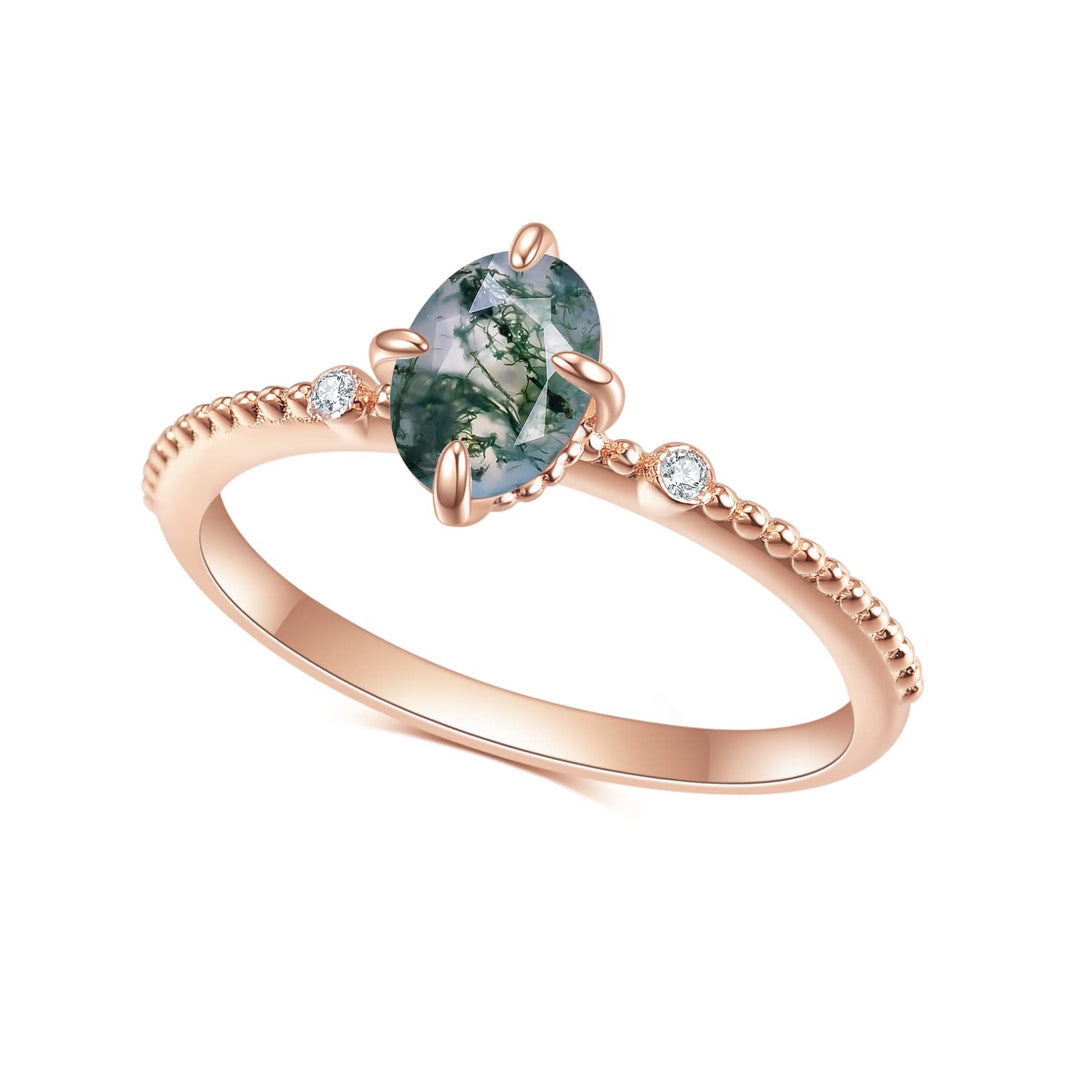 Bague de fiançailles en argent sterling 925 avec agate mousse Olivenorma