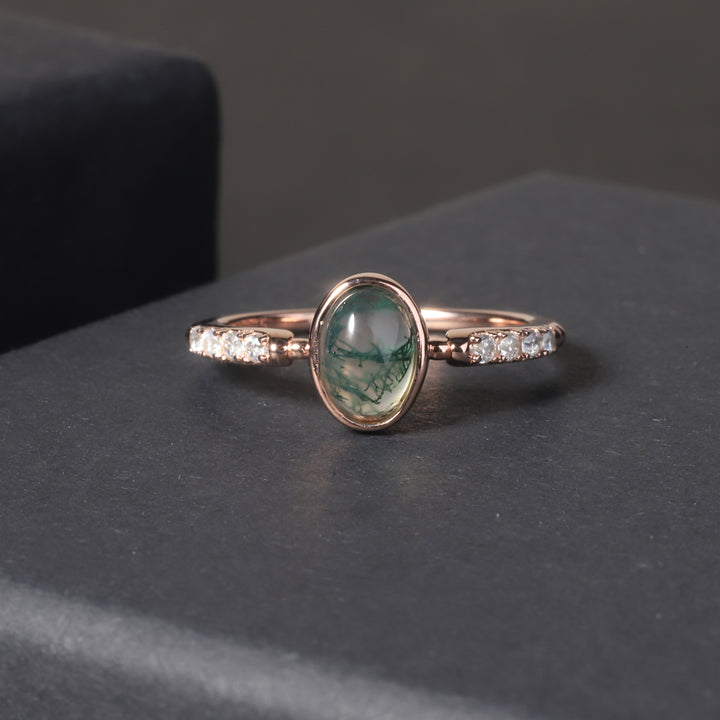 Bague de fiançailles en argent sterling 925 avec agate mousse Olivenorma