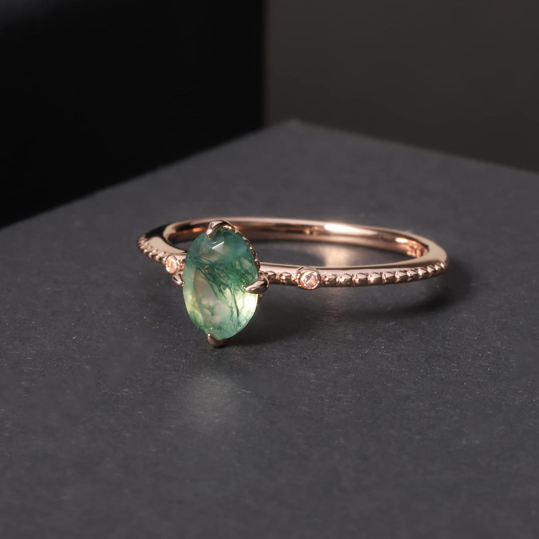 Bague de fiançailles en argent sterling 925 avec agate mousse Olivenorma