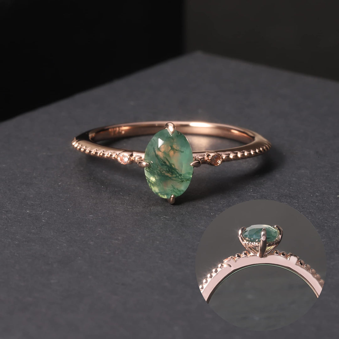 Bague de fiançailles en argent sterling 925 avec agate mousse Olivenorma