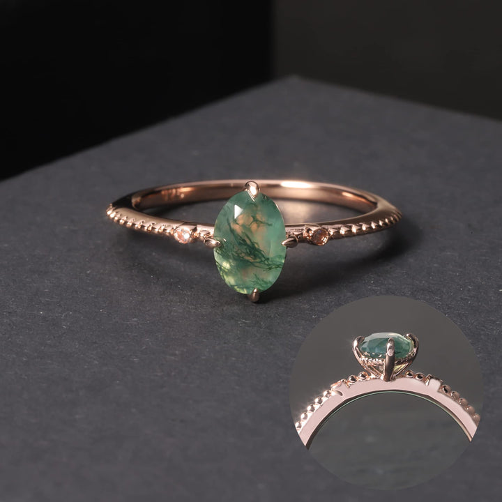 Bague de fiançailles en argent sterling 925 avec agate mousse Olivenorma