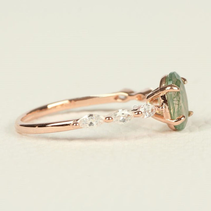 Bague solitaire ovale en agate mousse pour femme Olivenorma