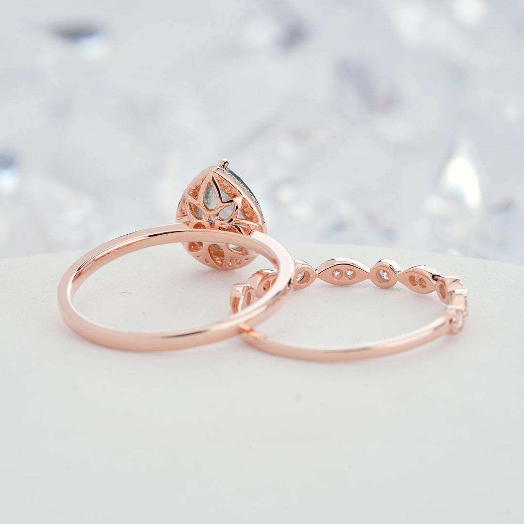 Bague de fiançailles Olivenorma en agate mousse taille poire