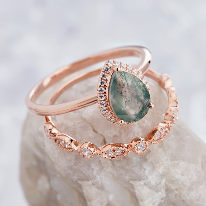 Bague de fiançailles Olivenorma en agate mousse taille poire