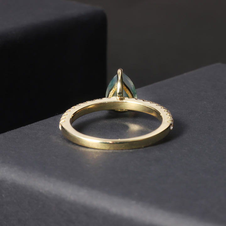 Bague Olivenorma en forme de goutte avec agate mousse et zircon blanc incrusté