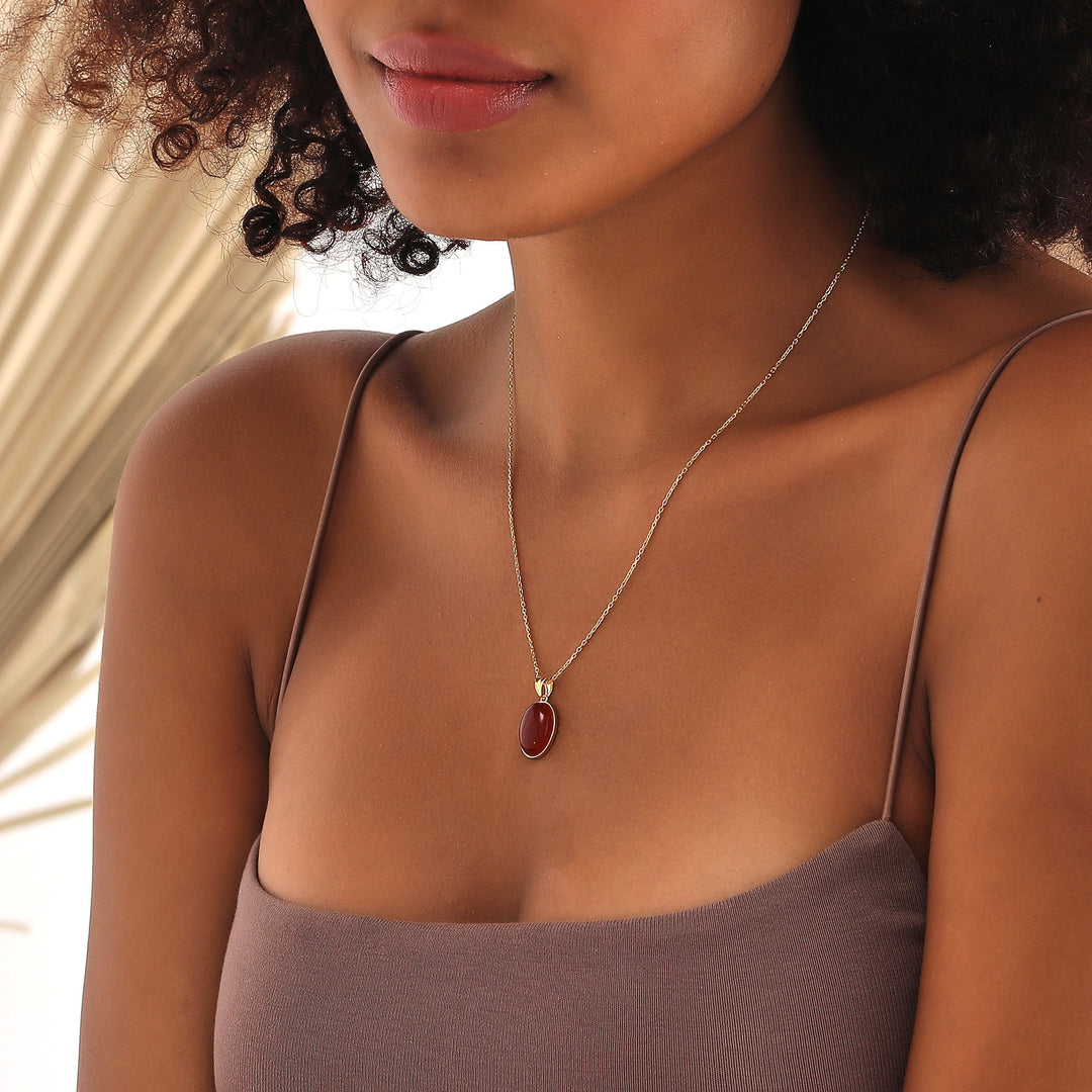 Collier en argent sterling plaqué ou S925 avec agate rouge Olivenorma