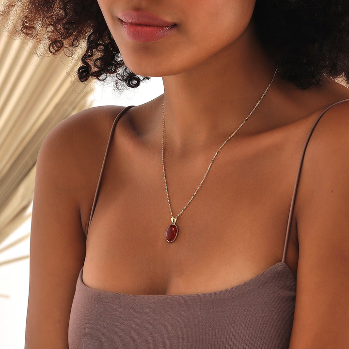 Collier en argent sterling plaqué ou S925 avec agate rouge Olivenorma