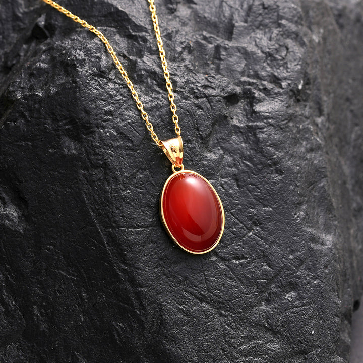Collier en argent sterling plaqué ou S925 avec agate rouge Olivenorma