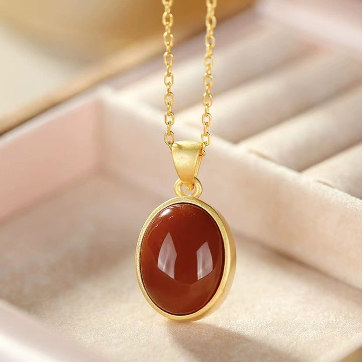 Collier en argent sterling plaqué ou S925 avec agate rouge Olivenorma